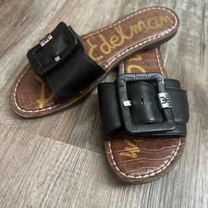 Sam Edelman Black Granada Buckle Slide Sandals, Womens 6.5 Flat Croc Insole